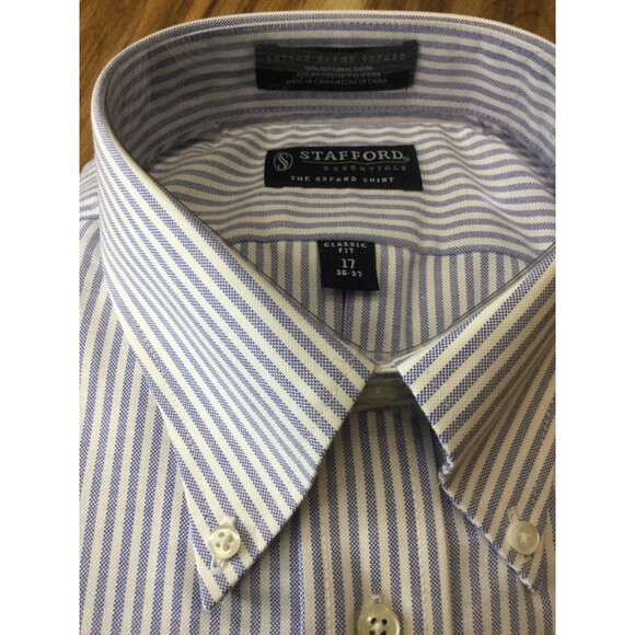 Stafford Button Down Oxford Shirt~Long Sleeves~Blue Stripes~Mens XL 17 36-37 NEW - Picture 4 of 5